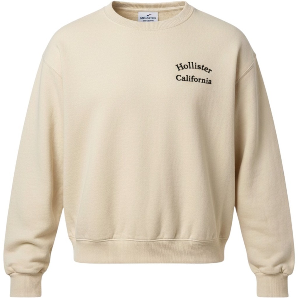 Hollister Sweatshirt Womens Small Cream Cotton Blend Cropped Pullover Minimalist